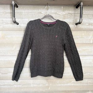 Nautica | Women’s Classic Cable Knit Crew Sweater Dark Gray Size Medium